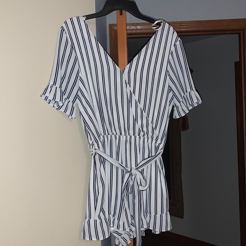 one clothing Black and White Striped Romper